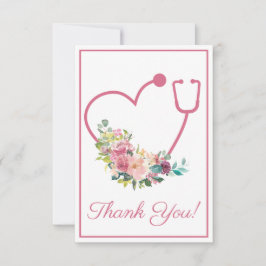 Cartão De Agradecimento Enfermeira Cardíaca Rosa-Floral Estetoscópio Agrad