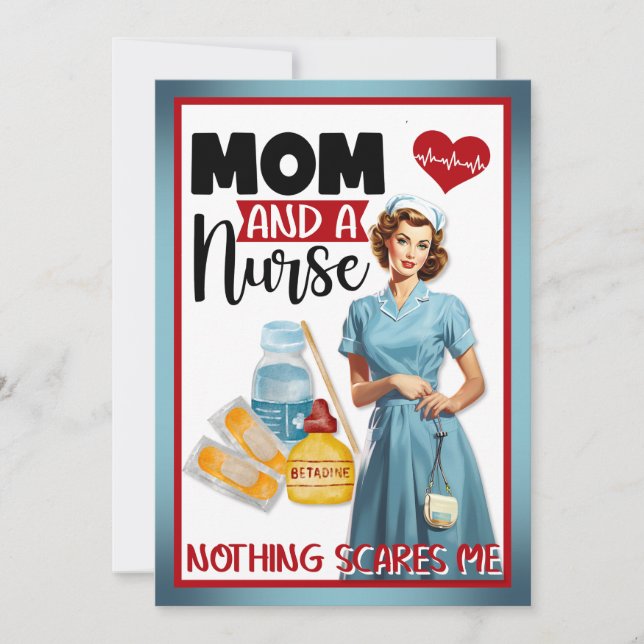 Cartão De Agradecimento Enfermeira Nostálgica e Bonita Aperte Mãe e Enferm (Frente)