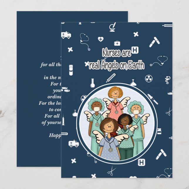 Cartão De Agradecimento Enfermeiras são verdadeiros Anjos na Terra. Placa  (Frente/Verso)