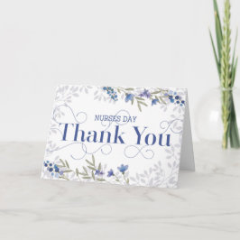 Cartão De Agradecimento Enfermeiras - Texto e Flores - Azul