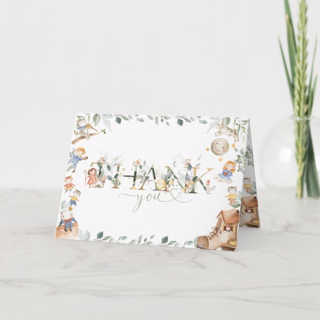 Cartão De Agradecimento Enfermeiro Chic Rhyme Greenery Chá de fraldas Aniv (Frente)