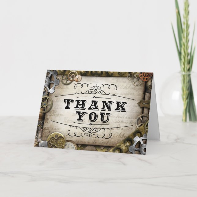 cartão de agradecimento engrenagens steampunk (Frente)