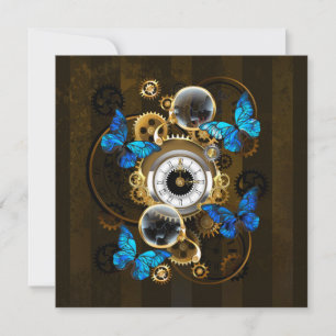 Cartão De Agradecimento Engrenagens Steampunk e Borboletas Azuis
