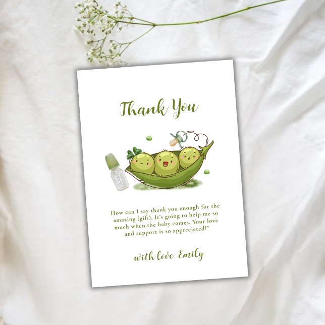 Cartão De Agradecimento Ervilha Doce Com Pacificador Verde Sage Em Chá de  (Sage Green Pacifier Sweet Pea In Pod Baby Shower Thank You Card)