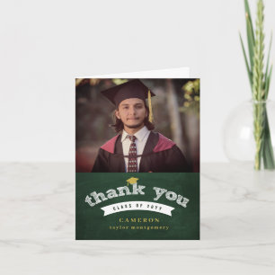 Cartão De Agradecimento Esboço Retro de Quadro Negro Foto Graduação Cap Gr