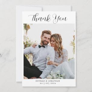 Cartão De Agradecimento Esboço Simples Elegante Minimalista com Casamento