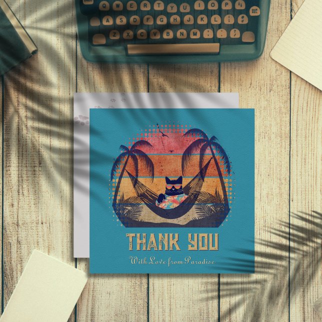 Cartão De Agradecimento Escape tropical de Gato Legal e Sonhador (Daydreaming Cool Cat's Tropical Escape Thank You Card)