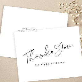 Cartão De Agradecimento Escrita elegante de casamento preto e branco