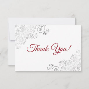 Cartão De Agradecimento Escrita Vermelha Elegante Prateada Amigável em Cas