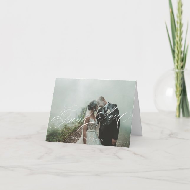 Cartão De Agradecimento Escrito Elegante Casamento Personalizado De Fotos  (Frente)