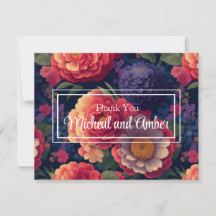 Cartão De Agradecimento Escrito elegante floral vermelho-laranja-avermelha