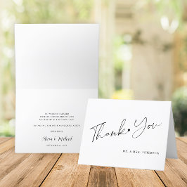 Cartão De Agradecimento Escrito elegante obrigado de casamento branco e pr