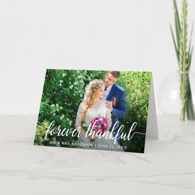 Cartão De Agradecimento Escrito Elegante para sempre - Dobra de Casamento  (Frente)