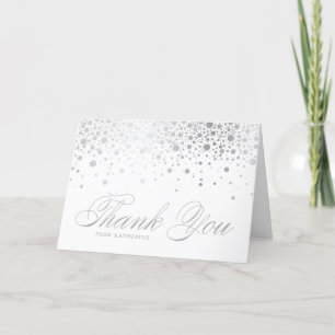 Cartão De Agradecimento Eslegante, Faux Silver Foil Confetti Pontos Branco