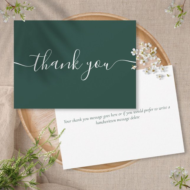 Cartão De Agradecimento Esmeralda Verde Simples Moderno Elegante Script (Criador carregado)