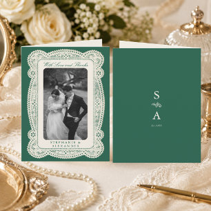 Cartão De Agradecimento Esmeralda Verde Vintage Renda Casamento Foto