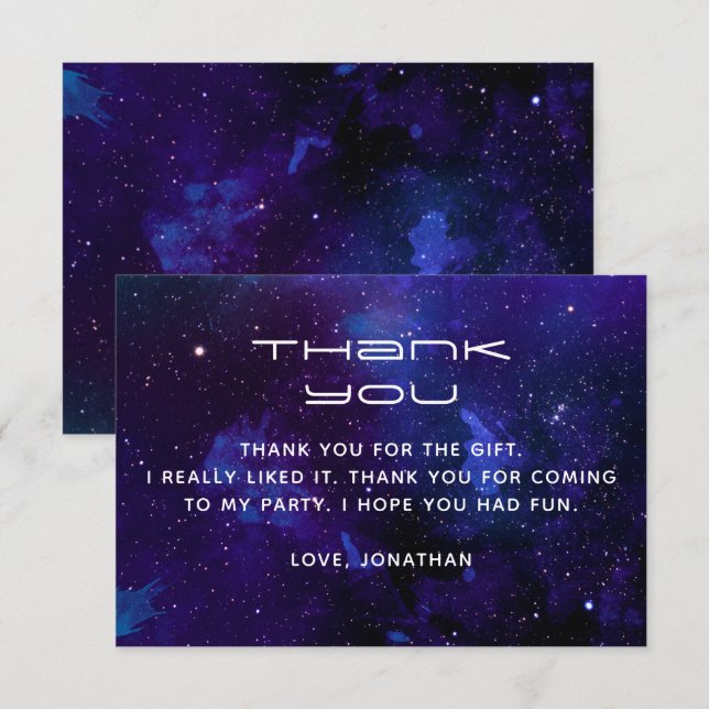 Cartão De Agradecimento Espaço aquoso e estrelas. Aniversário do Planetari (Frente/Verso)