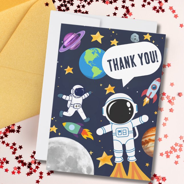 Cartão De Agradecimento Espaço Divertido Astronauta Planeta Lua Estrelas,  (Criador carregado)