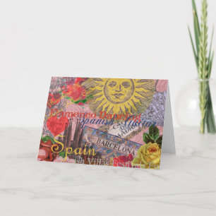 Cartão De Agradecimento Espanha Vintage Sol Viagem Colagem Retro Europa