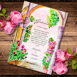 Cartão De Agradecimento Espanhol Colorido Aquarela Floral Cidade Antiga Mé