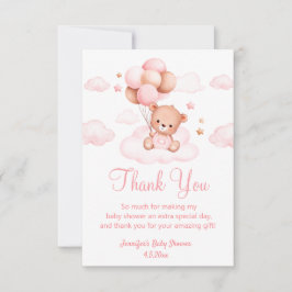 Cartão De Agradecimento espera cedo, garota chá de fraldas ursinho rosa