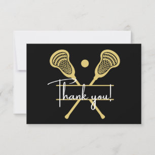 Cartão De Agradecimento Esportes Dourados de Lacrosse Branca e Preta