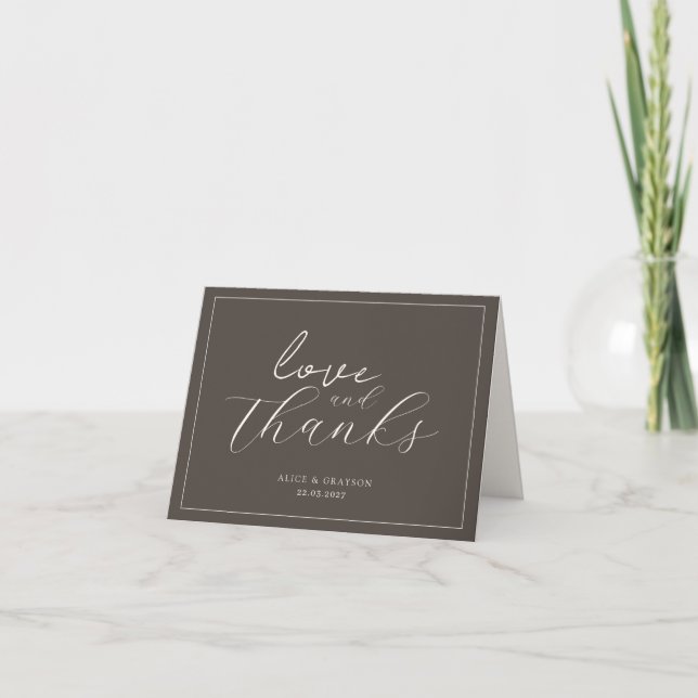 Cartão De Agradecimento Espresso Brown Script Classic Minimalist Wedding (Frente)