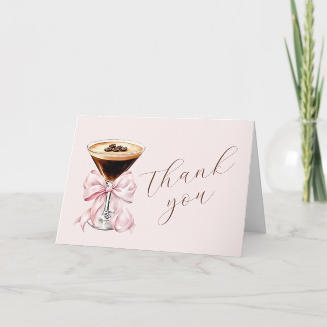 Cartão De Agradecimento Espresso Martini Laço Pink Coquette (Frente)