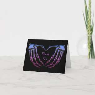 Cartão De Agradecimento Esqueleto Rosa Roxo Gótico das Mãos Forma do Coraç