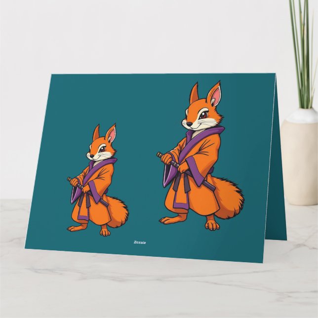 Cartão De Agradecimento Esquilo Samurai Japonês Bonito (Verso)