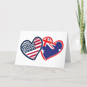 Cartão De Agradecimento Estados Unidos e Austrália Flag Hearts