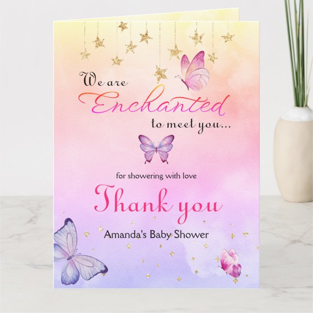 Cartão De Agradecimento Estamos Encantados A Conhecê-Lo Chá de fraldas De  (Frente)