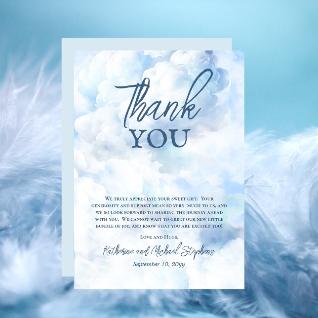 Cartão De Agradecimento Estamos No Chá de fraldas Nine Blue Boy (Blue Watercolor Boy Baby Shower Thank You Card - "We Are On Cloud Nine" Collection)