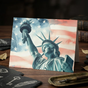 Cartão De Agradecimento Estátua da Liberdade com bandeira americana