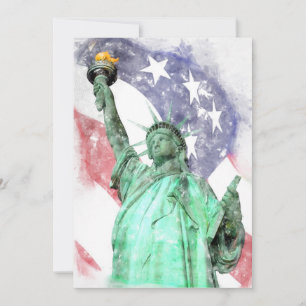 Cartão De Agradecimento Estátua da Liberdade fechada com a bandeira aquare