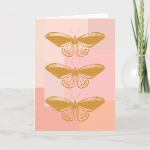 Cartão De Agradecimento Estética Retro Dourada Rosa Suave Mariposa Vintage