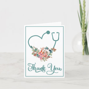 Cartão De Agradecimento Estetoscópio Floral Moderno Que Cuidam Do Coração