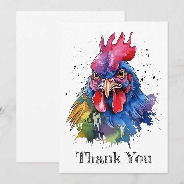 Cartão De Agradecimento Estilo de Aquarela de Galinha do País Rooster (Frente/Verso)