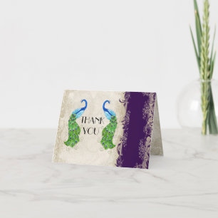 Cartão De Agradecimento Estilo de Art Deco Pavão Escuro Roxo Muito Obrigad