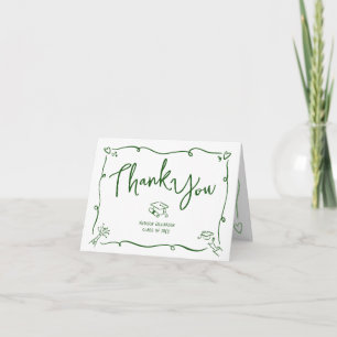 Cartão De Agradecimento Estilo de Desenho à Mão Verde Graduação Branco Div