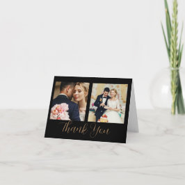 Cartão De Agradecimento Estilo de Script Dourado Preto 3 Foto de agradecim