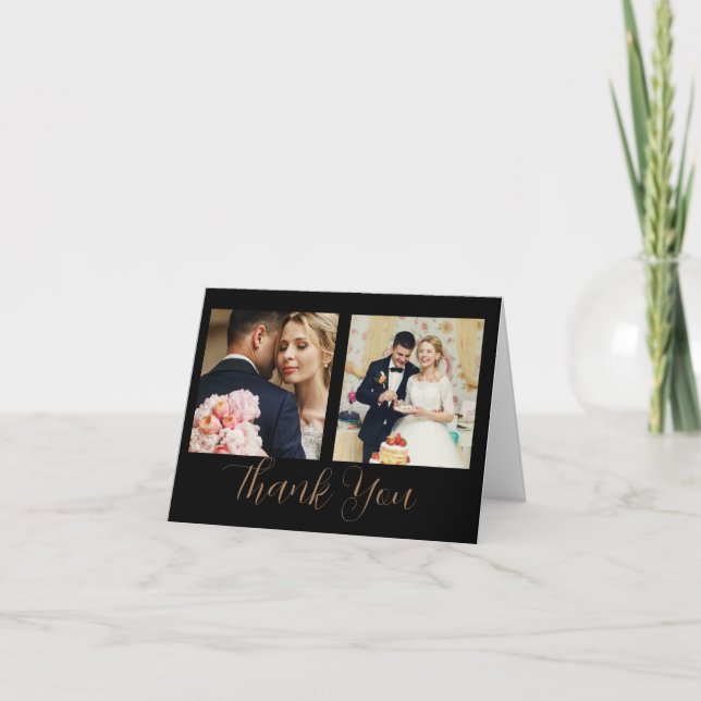 Cartão De Agradecimento Estilo de Script Dourado Preto 3 Foto de agradecim (Frente)