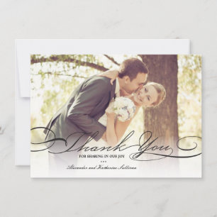 Cartão De Agradecimento Estilo Elegante Foto Simples Casamento Script