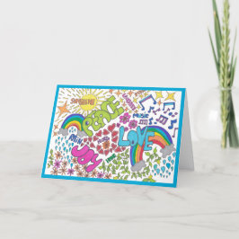 Cartão De Agradecimento Estilo retrô de paz, amor e alegria, suas palavras