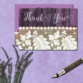 Cartão De Agradecimento estilo rústico com madeira e laço - obrigado