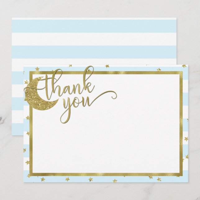 Cartão de agradecimento estrela brilhante azul (Frente/Verso)
