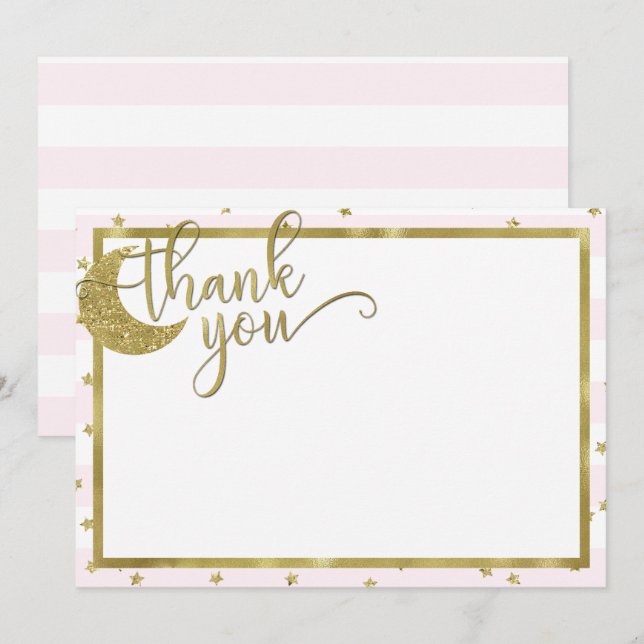 Cartão de agradecimento estrela cintilante rosa do (Frente/Verso)