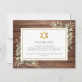 Cartão De Agradecimento Estrela de Davi Judaica em Ouro Funeral de Verdura