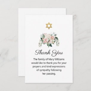 Cartão De Agradecimento Estrela de David Jewish Floral Funeral