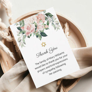 Cartão De Agradecimento Estrela do Funeral Floral Rosa Judaico de David